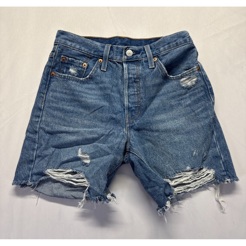 Levi's 501 Cut Off Shorts Womens‎ 25 Blue Light Wash Denim Distressed Frayed Hem